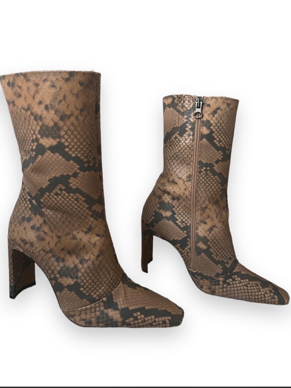 Brand New L’Intervalle Snake-Print Mid-Calf Block Heel Boots